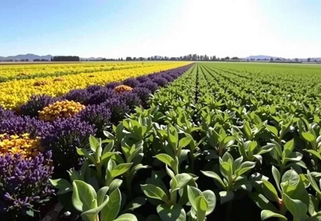Ilustración de un campo de ingredientes naturales, con un enfoque en la pureza y el origen
